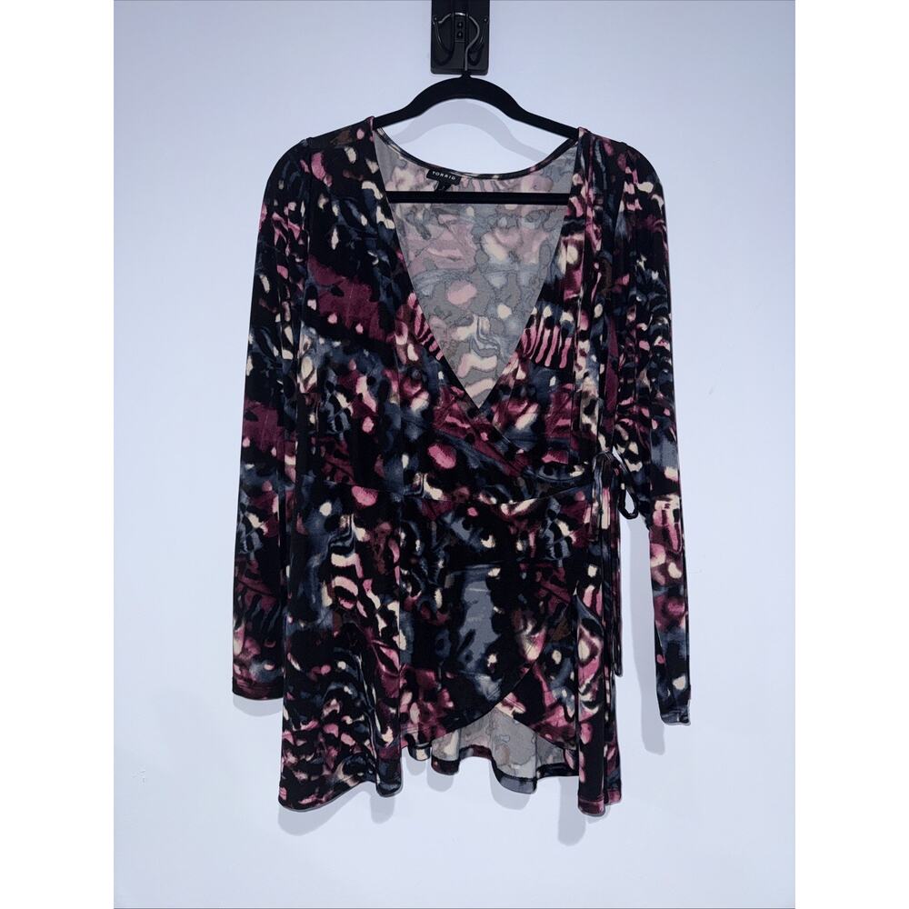 Torrid Wrap Top Blouse size 2 / 2X, Purple Black Modern Sexy Fun Professional